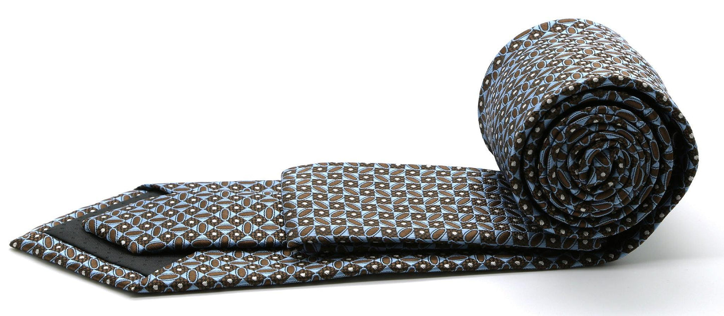 Mens Dads Classic Brown Geometric Circle Pattern Business Casual Necktie & Hanky Set OO-4 - Ferrecci USA 