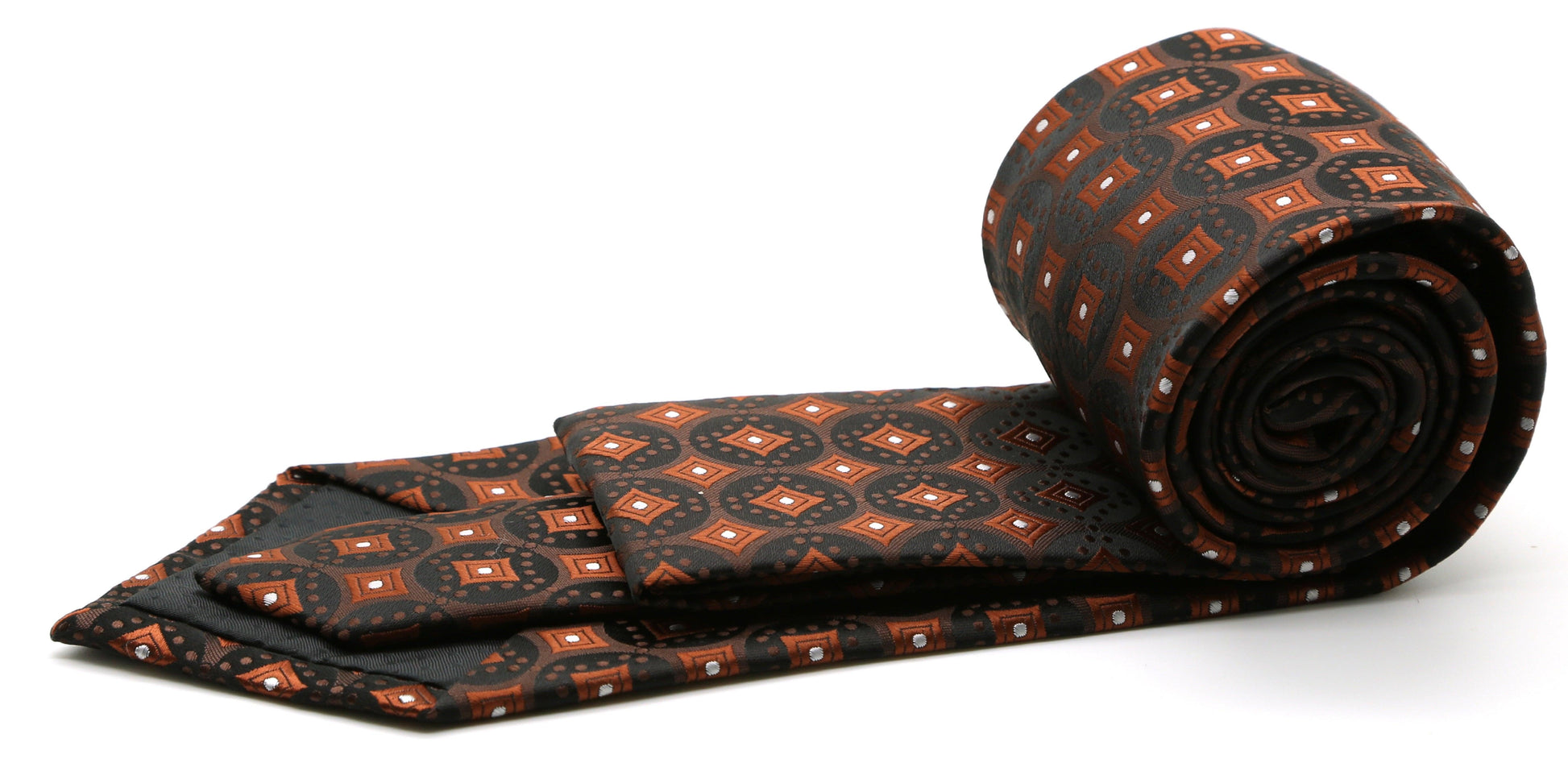Mens Dads Classic Brown Geometric Pattern Business Casual Necktie & Hanky Set I-2 - Ferrecci USA 