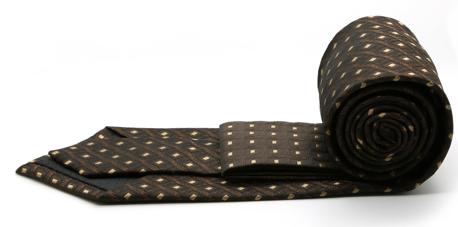 Mens Dads Classic Brown Geometric Pattern Business Casual Necktie & Hanky Set KO-9 - Ferrecci USA 