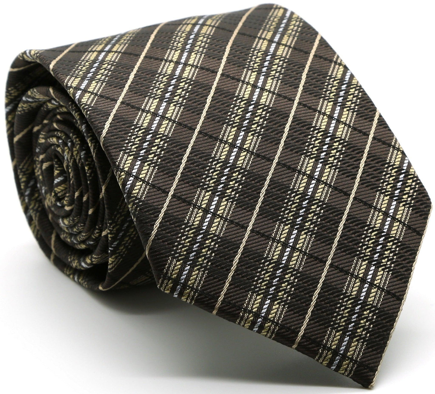 Mens Dads Classic Brown Striped Pattern Business Casual Necktie & Hanky Set JO-9 - Ferrecci USA 