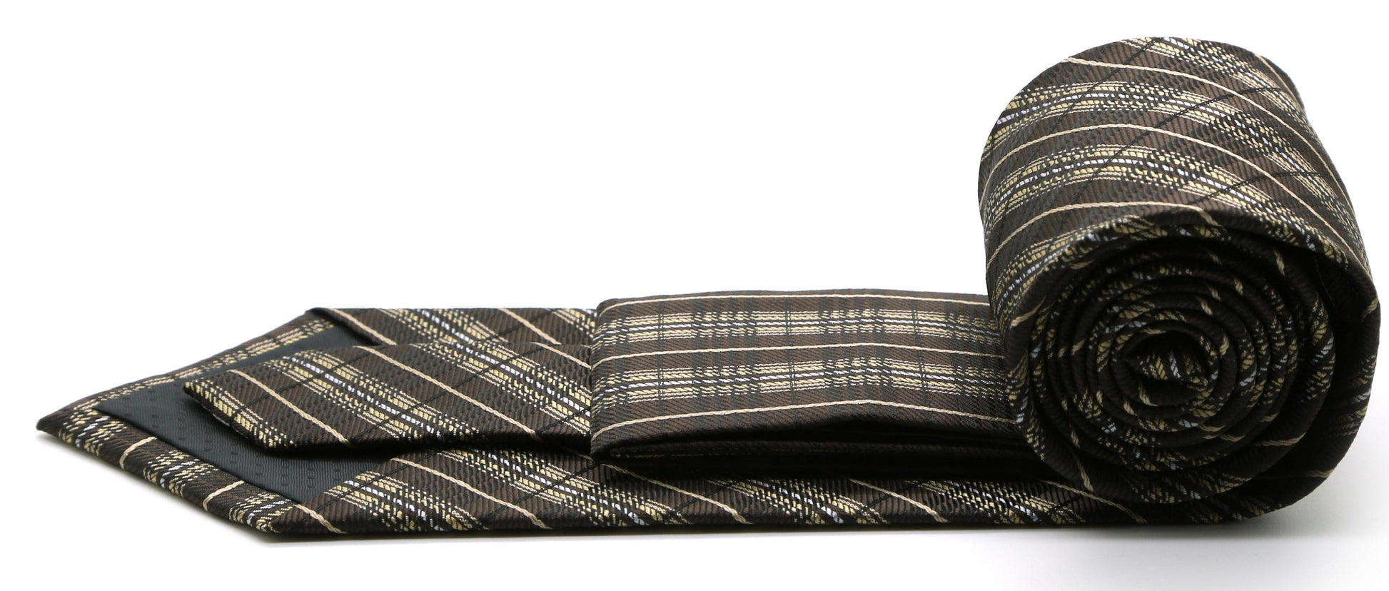 Mens Dads Classic Brown Striped Pattern Business Casual Necktie & Hanky Set JO-9 - Ferrecci USA 