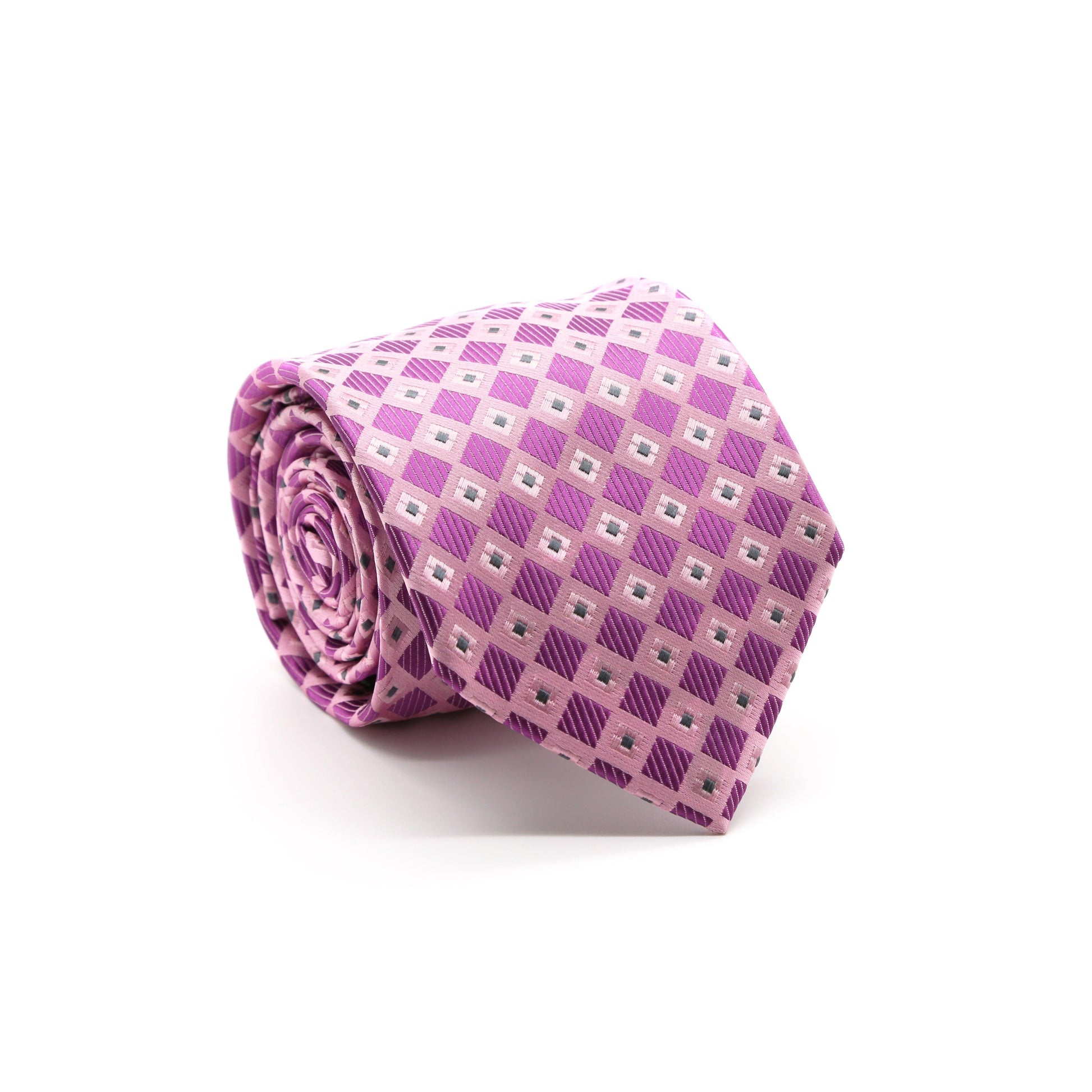 Mens Dads Classic Fuchsia Geometric Pattern Business Casual Necktie & Hanky Set E-5 - Ferrecci USA 
