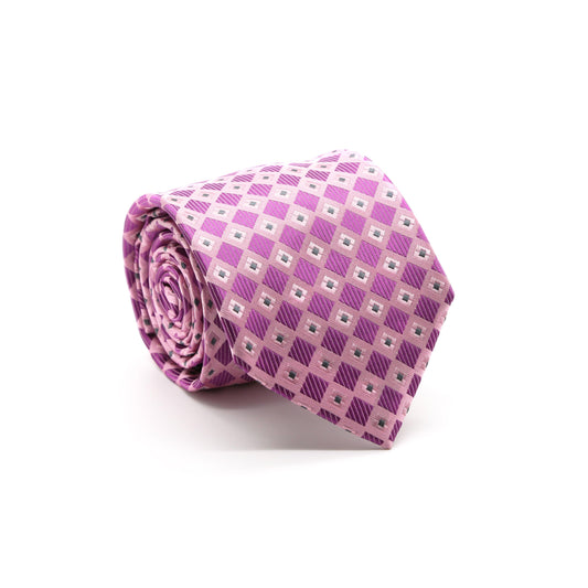 Mens Dads Classic Fuchsia Geometric Pattern Business Casual Necktie & Hanky Set E-5 - Ferrecci USA 