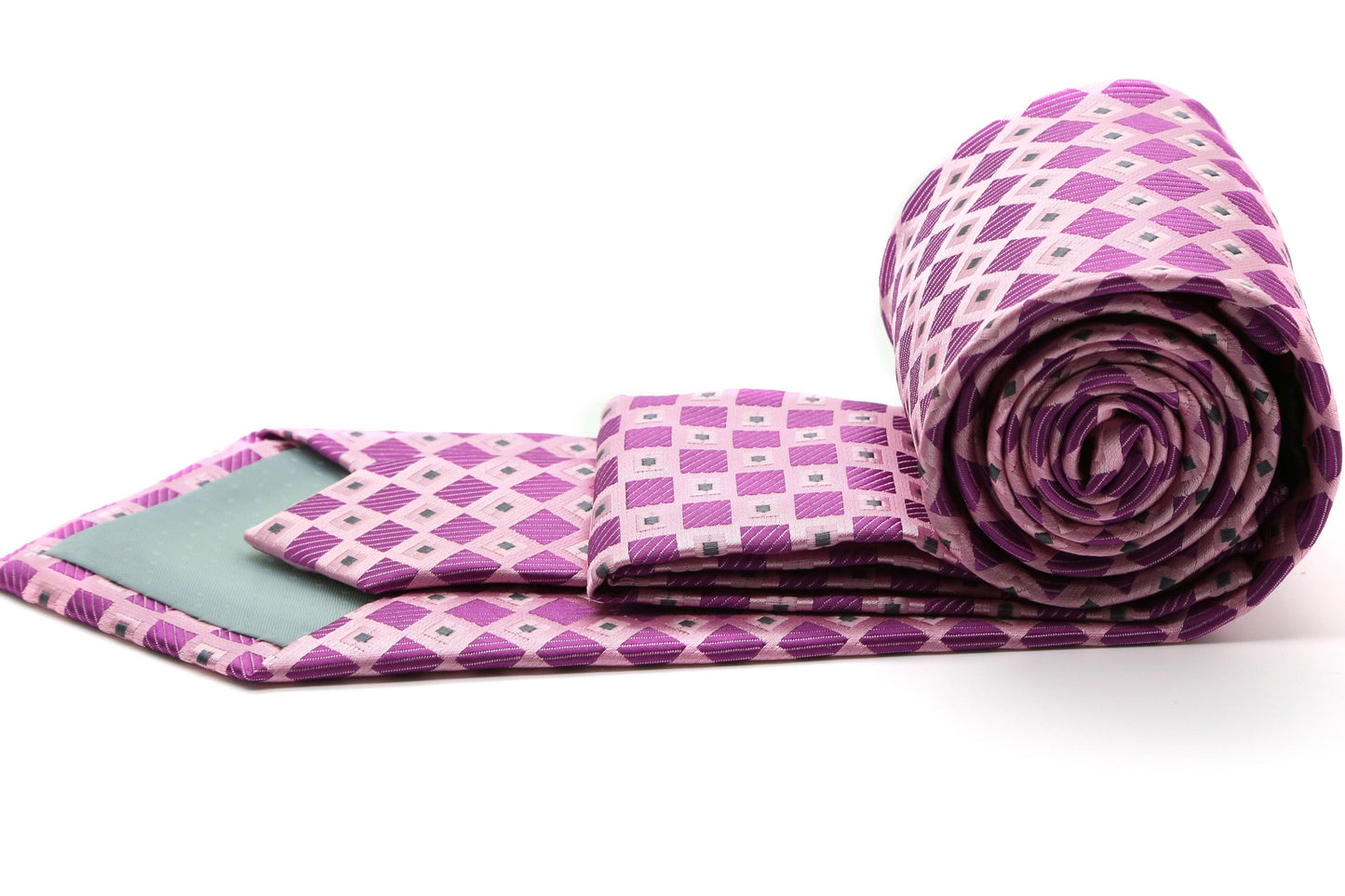 Mens Dads Classic Fuchsia Geometric Pattern Business Casual Necktie & Hanky Set E-5 - Ferrecci USA 