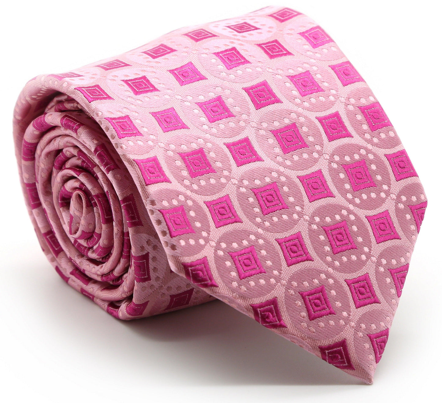 Mens Dads Classic Fuchsia Geometric Pattern Business Casual Necktie & Hanky Set I-7 - Ferrecci USA 