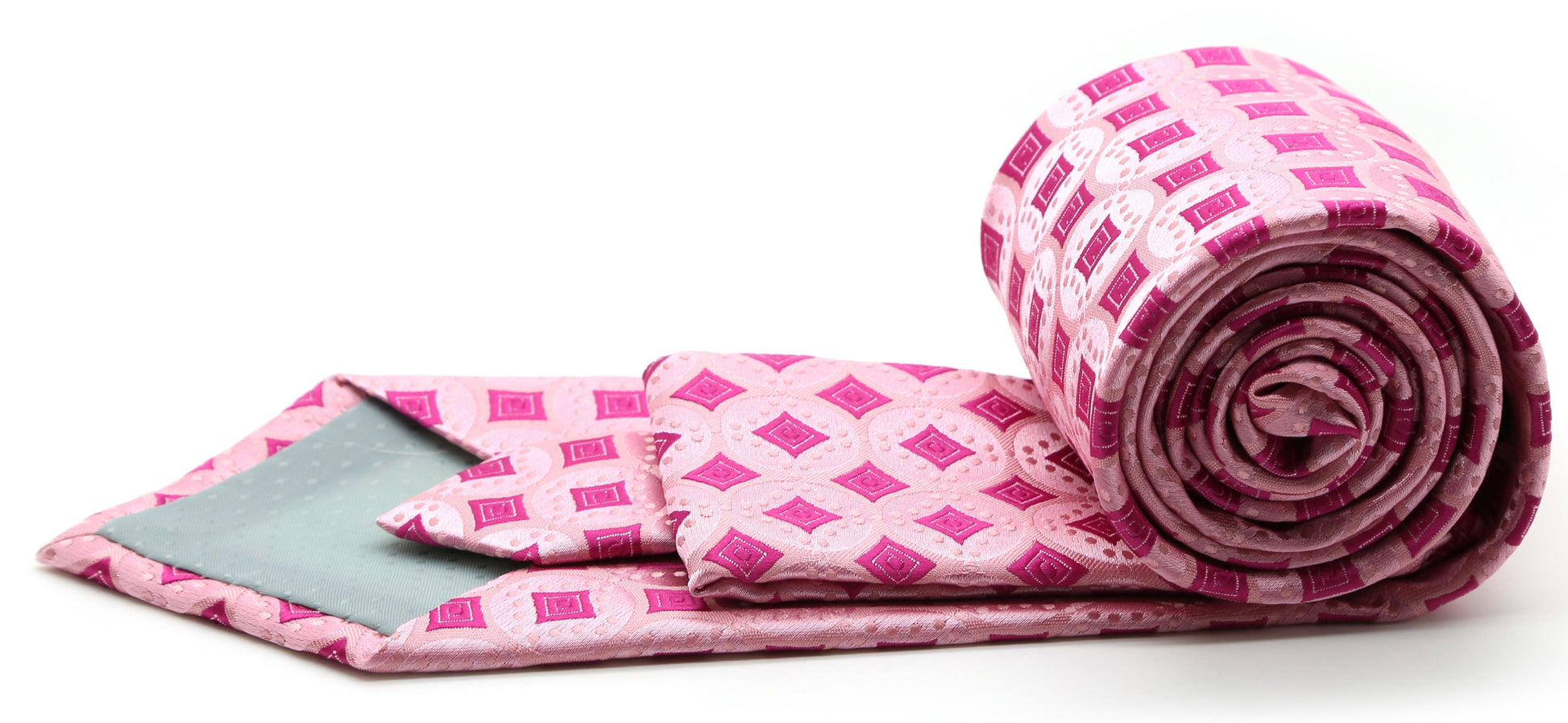 Mens Dads Classic Fuchsia Geometric Pattern Business Casual Necktie & Hanky Set I-7 - Ferrecci USA 