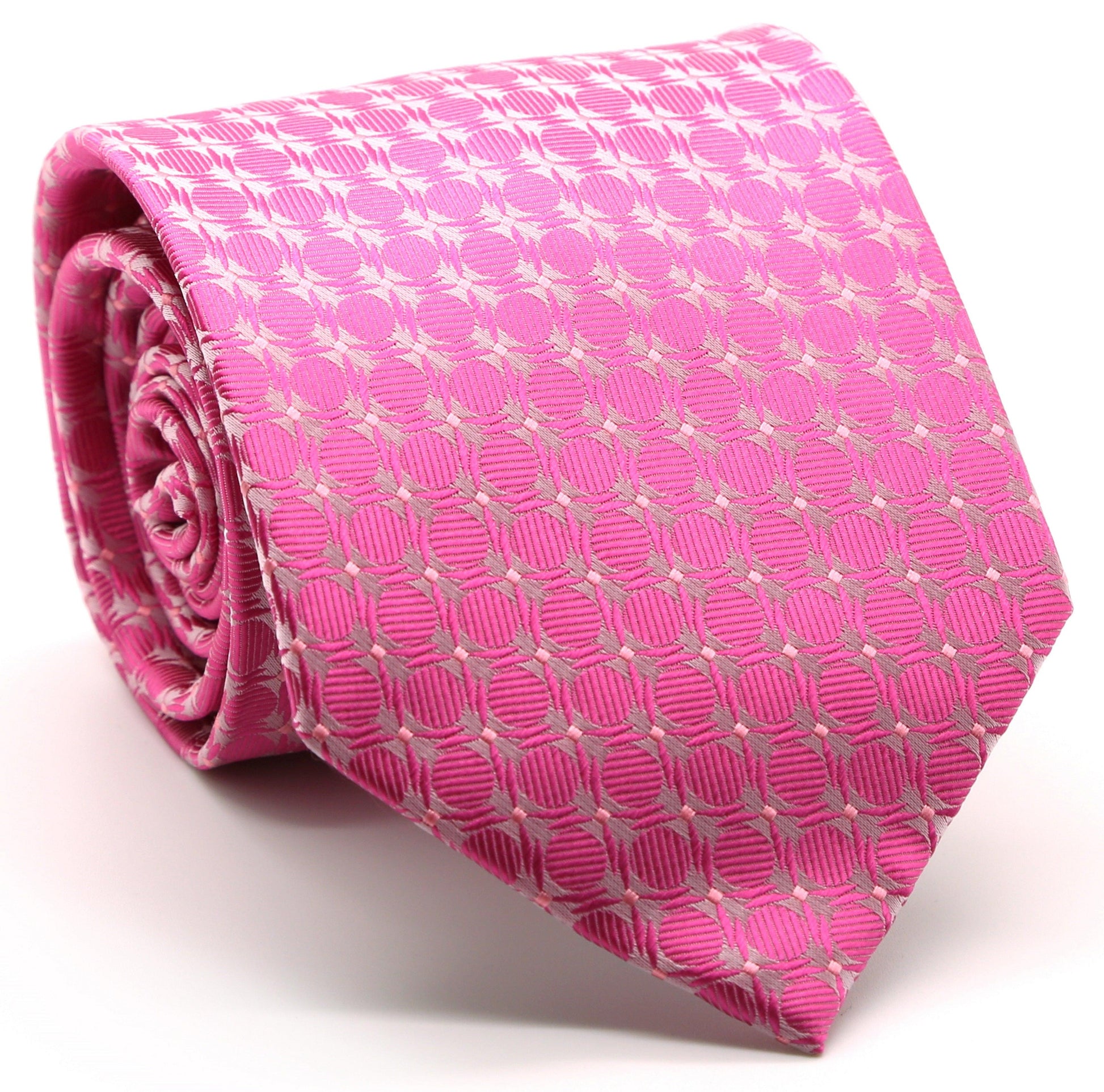 Mens Dads Classic Fuchsia Geometric Pattern Business Casual Necktie & Hanky Set K-4 - Ferrecci USA 