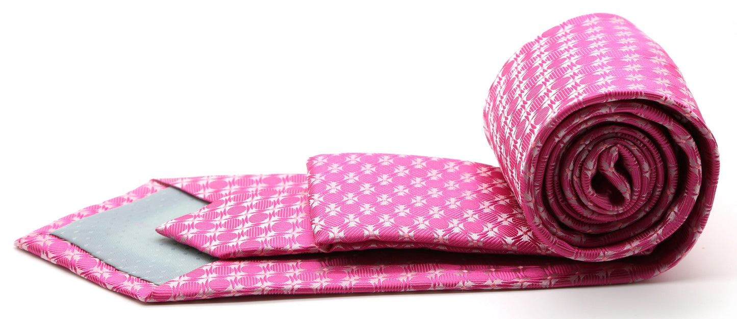 Mens Dads Classic Fuchsia Geometric Pattern Business Casual Necktie & Hanky Set K-4 - Ferrecci USA 