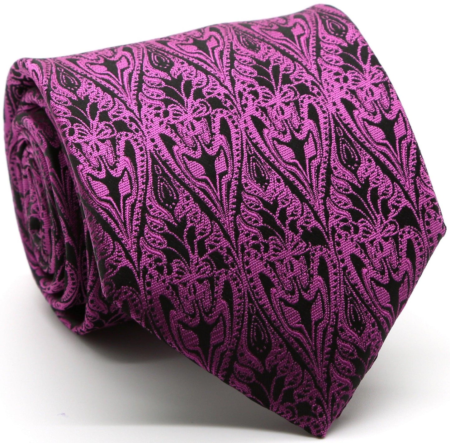 Mens Dads Classic Fuchsia Paisley Pattern Business Casual Necktie & Hanky Set GO-5 - Ferrecci USA 