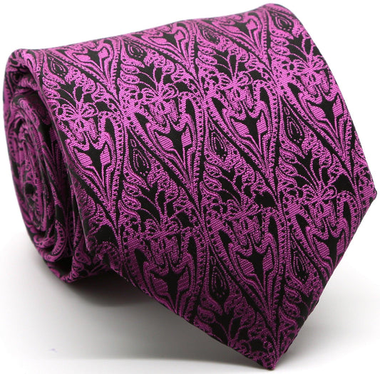 Mens Dads Classic Fuchsia Paisley Pattern Business Casual Necktie & Hanky Set GO-5 - Ferrecci USA 