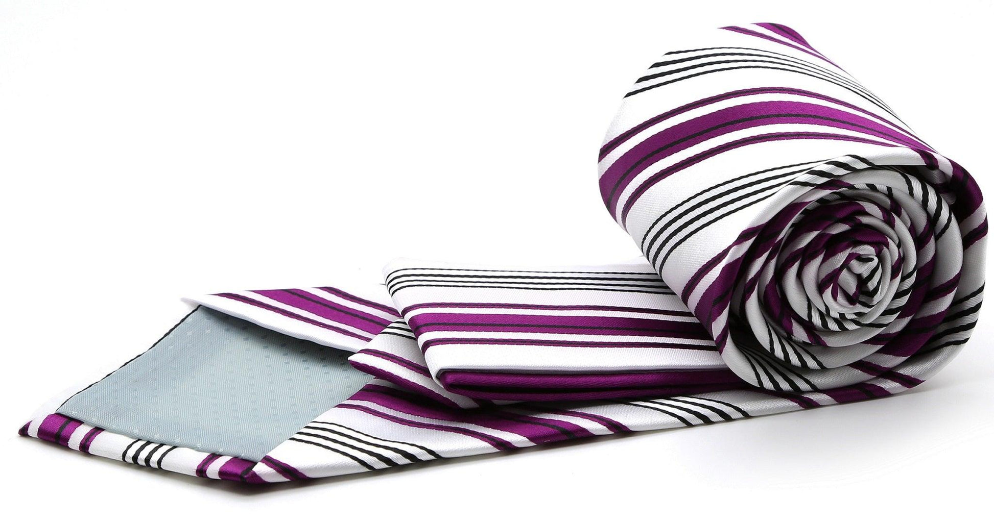 Mens Dads Classic Fuchsia Striped Pattern Business Casual Necktie & Hanky Set D-10 - Ferrecci USA 