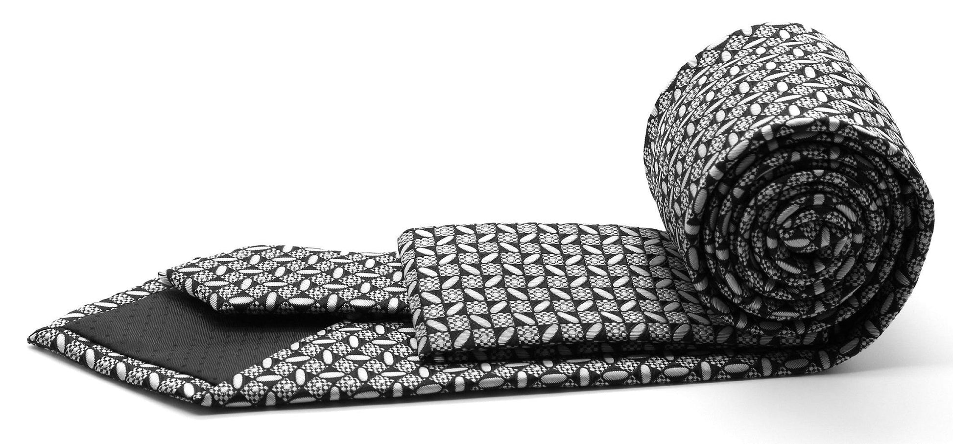 Mens Dads Classic Geometric Circle Pattern Business Casual Necktie & Hanky Set OO - Ferrecci USA 