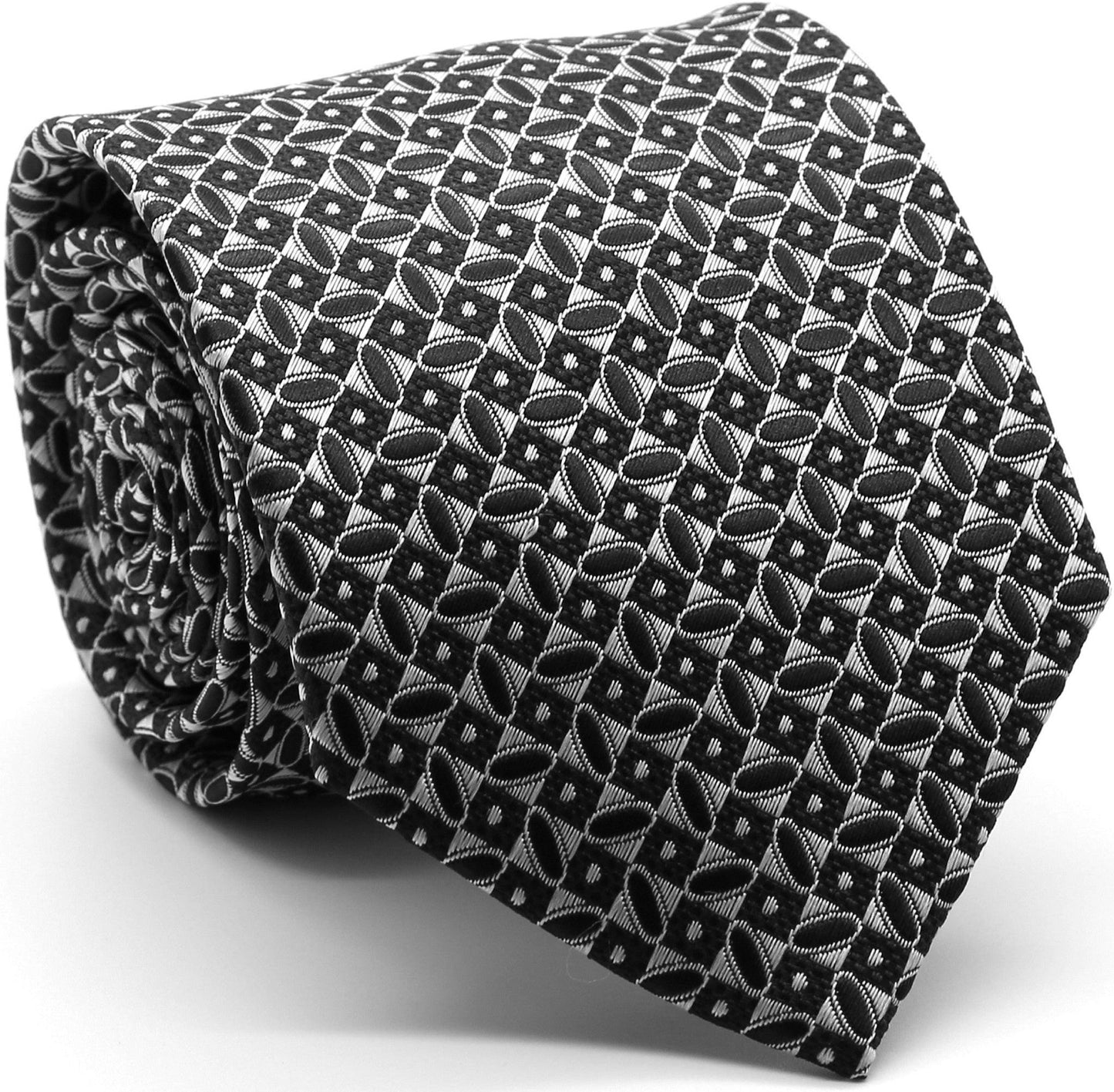 Mens Dads Classic Geometric Circle Pattern Business Casual Necktie & Hanky Set OO - Ferrecci USA 