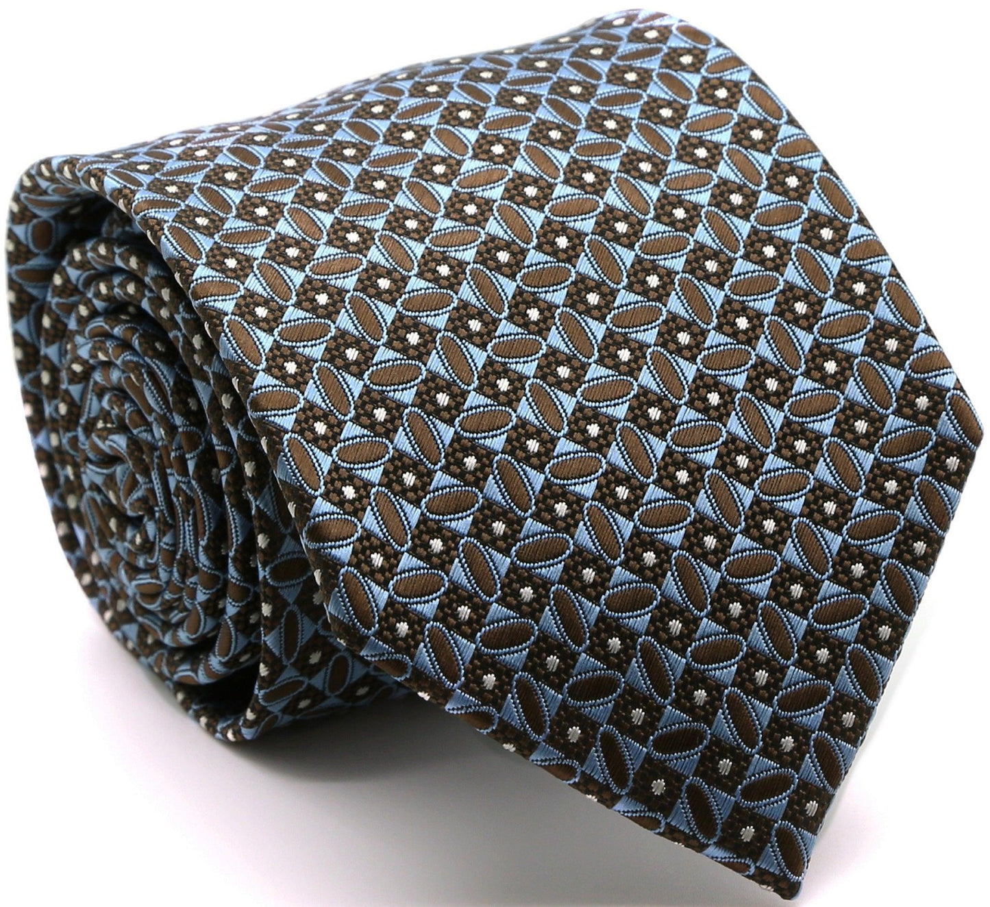 Mens Dads Classic Geometric Circle Pattern Business Casual Necktie & Hanky Set OO - Ferrecci USA 