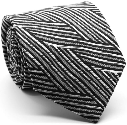 Mens Dads Classic Geometric Pattern Business Casual Necktie & Hanky Set IO - Ferrecci USA 