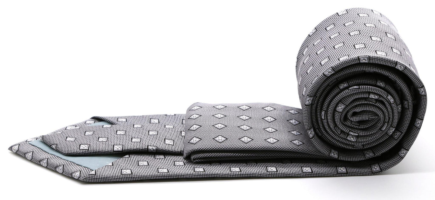 Mens Dads Classic Geometric Pattern Business Casual Necktie & Hanky Set KO - Ferrecci USA 