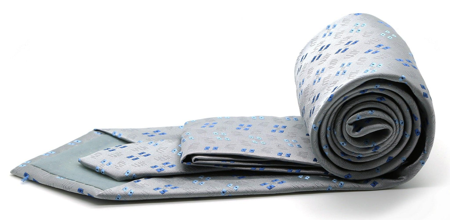 Mens Dads Classic Geometric Pattern Business Casual Necktie & Hanky Set QO - Ferrecci USA 