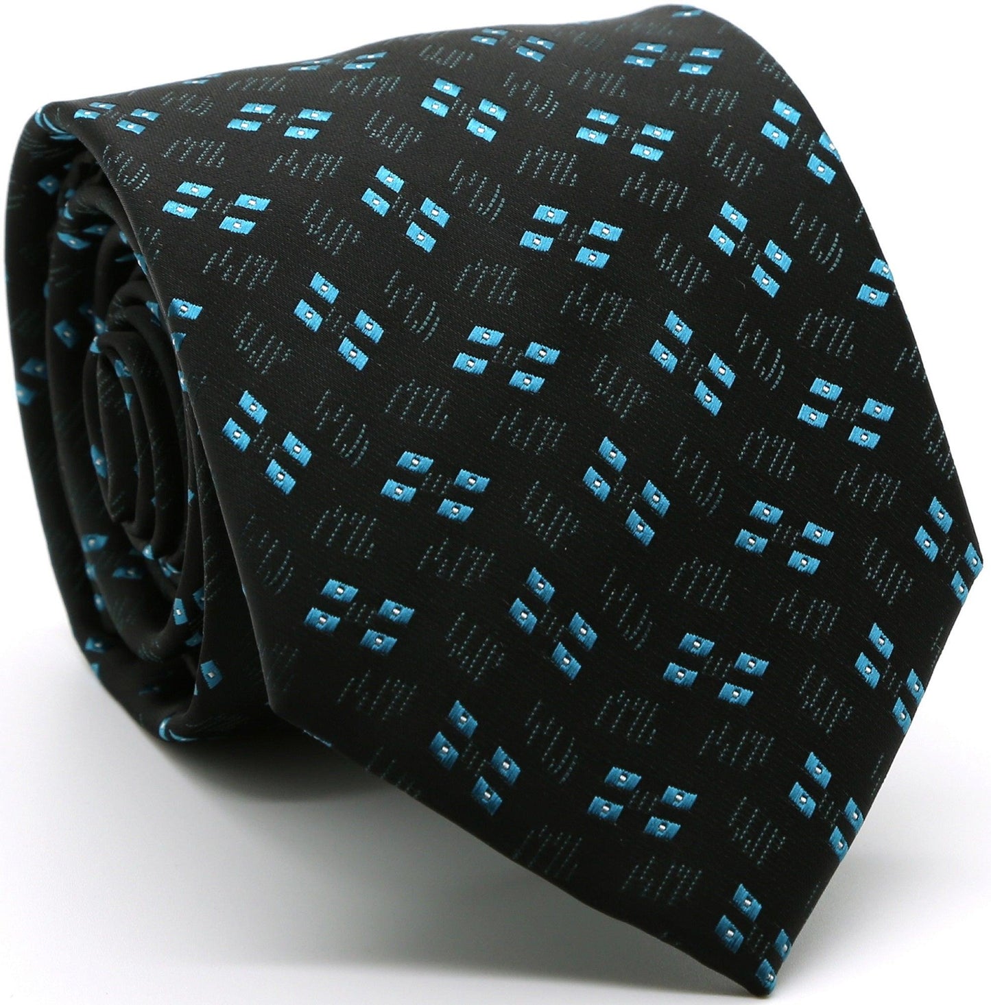 Mens Dads Classic Geometric Pattern Business Casual Necktie & Hanky Set QO - Ferrecci USA 
