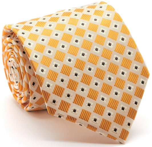 Mens Dads Classic Gold Geometric Pattern Business Casual Necktie & Hanky Set E-4 - Ferrecci USA 