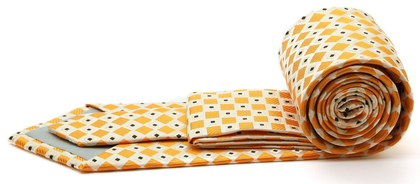 Mens Dads Classic Gold Geometric Pattern Business Casual Necktie & Hanky Set E-4 - Ferrecci USA 