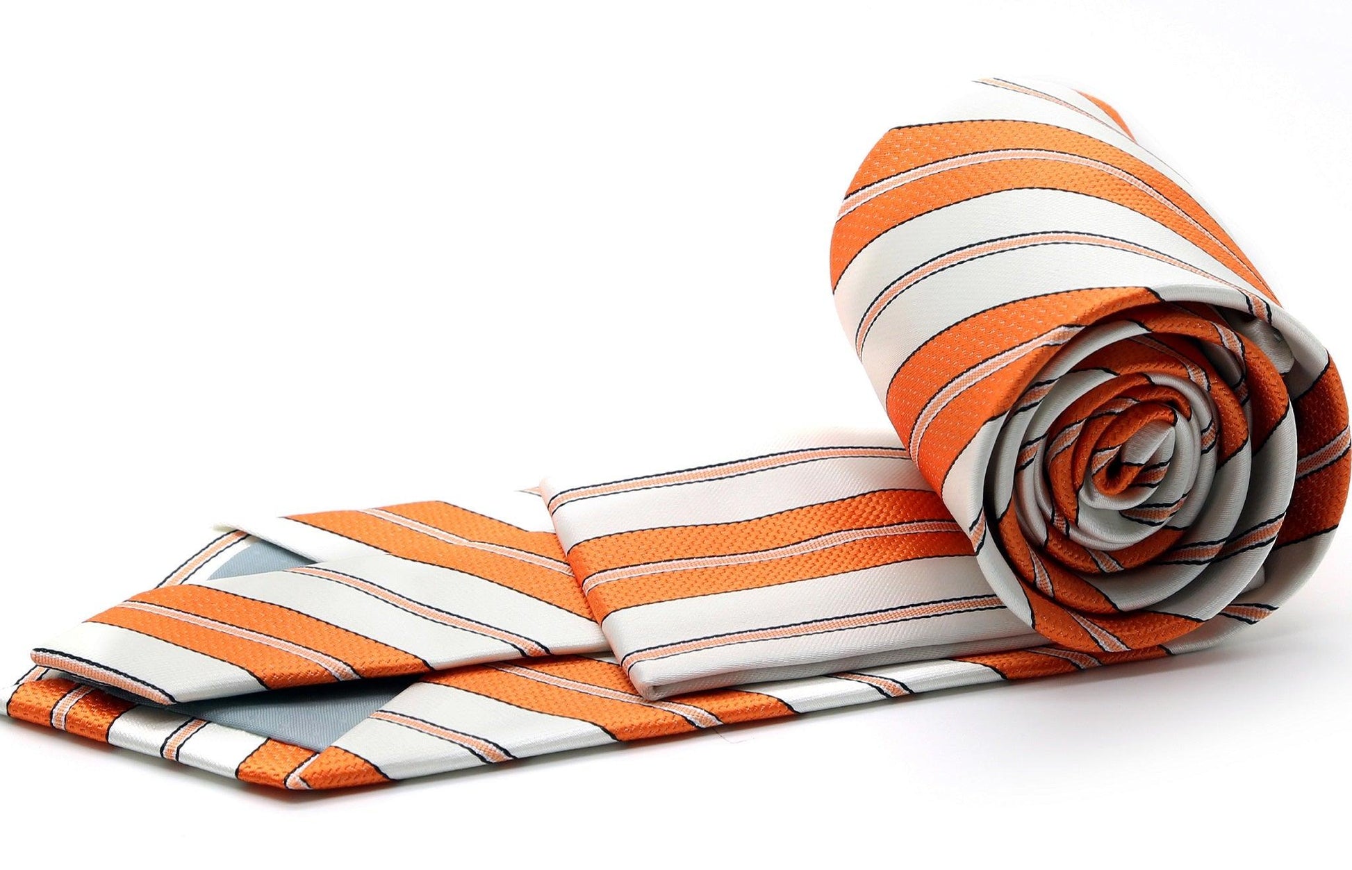 Mens Dads Classic Gold Striped Pattern Business Casual Necktie & Hanky Set F-11 - Ferrecci USA 