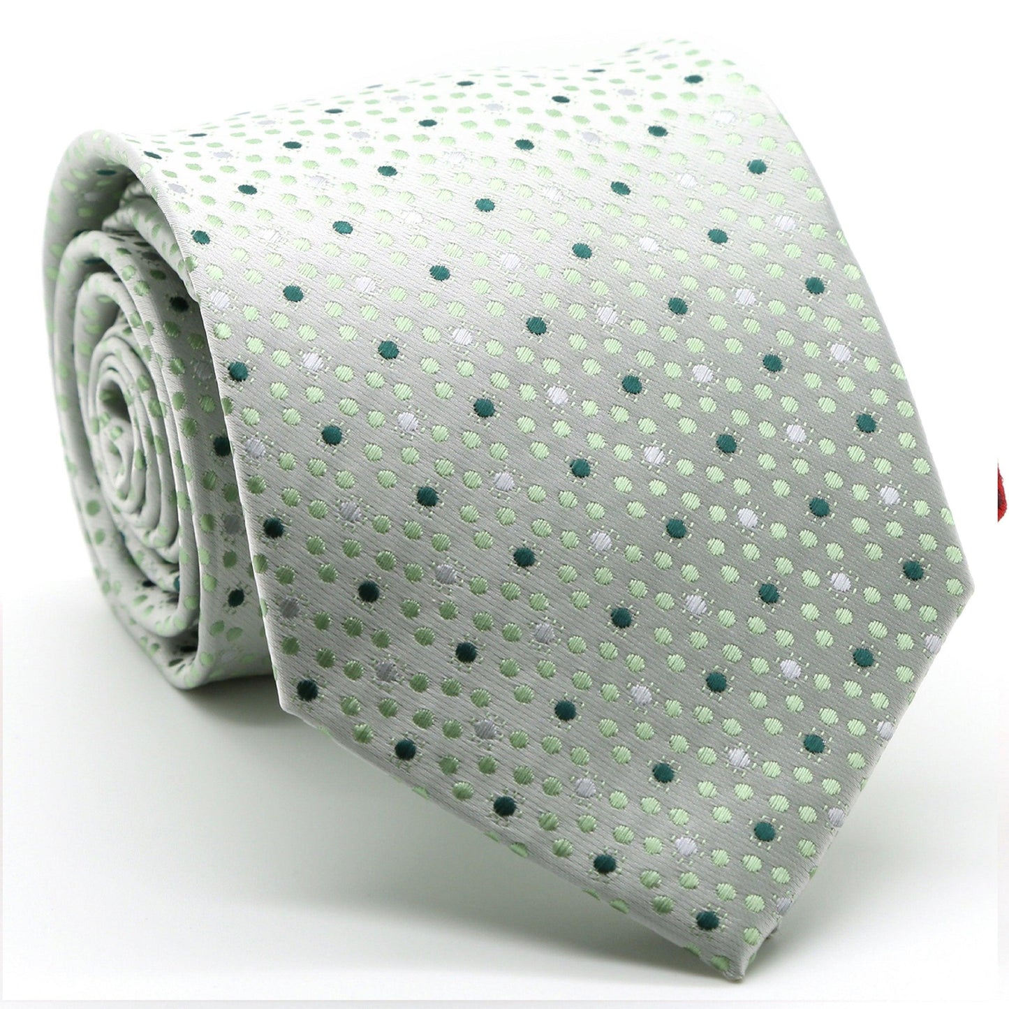 Mens Dads Classic Green Dot Pattern Business Casual Necktie & Hanky Set M-11 - Ferrecci USA 