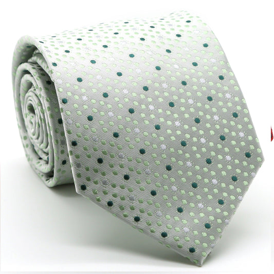 Mens Dads Classic Green Dot Pattern Business Casual Necktie & Hanky Set M-11 - Ferrecci USA 
