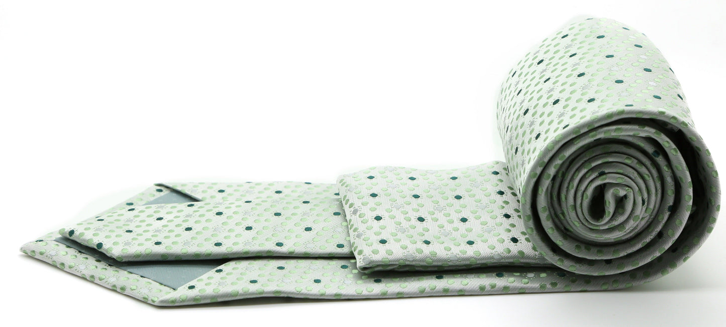 Mens Dads Classic Green Dot Pattern Business Casual Necktie & Hanky Set M-11 - Ferrecci USA 