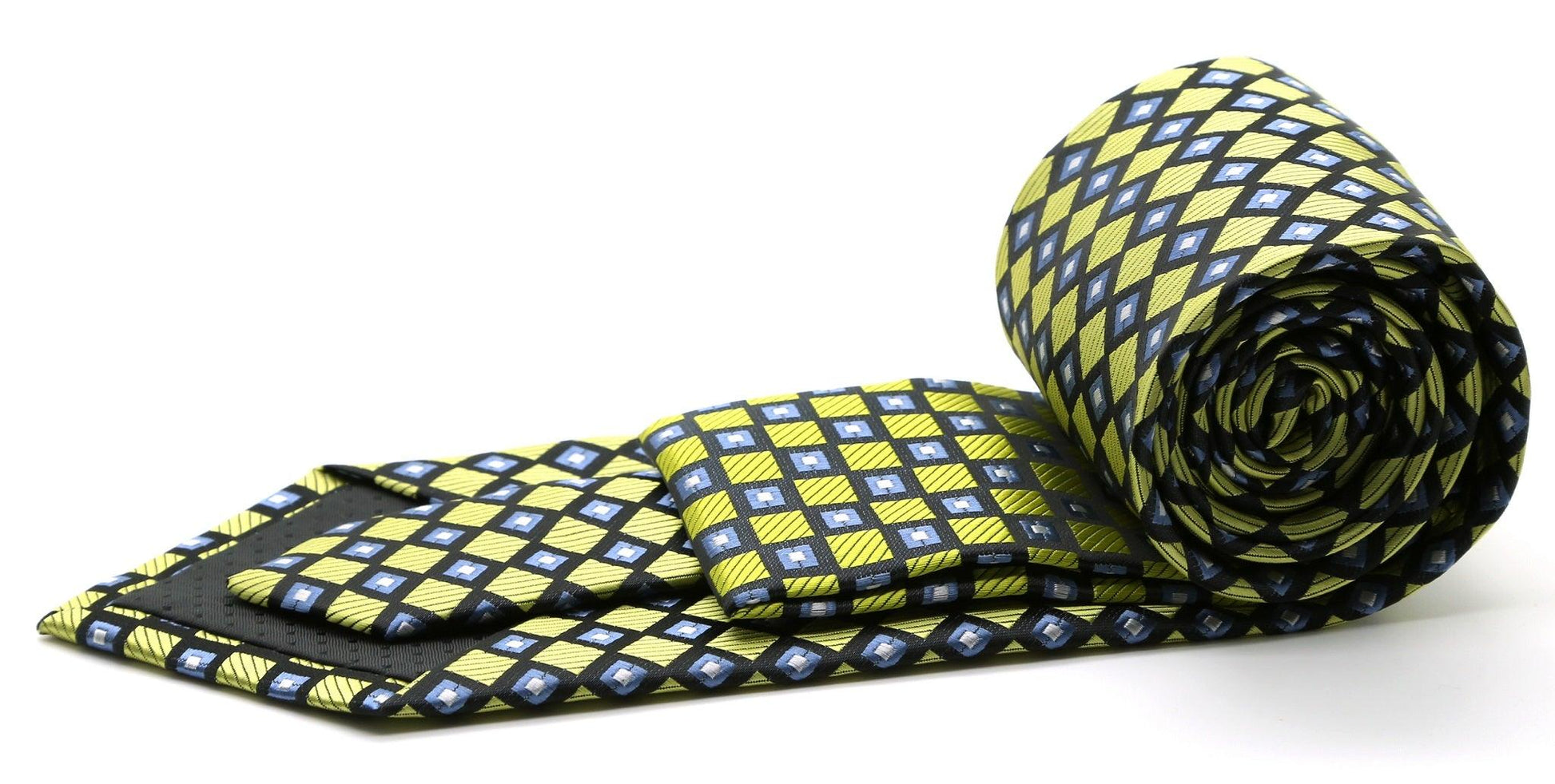 Mens Dads Classic Green Geometric Pattern Business Casual Necktie & Hanky Set E-9 - Ferrecci USA 