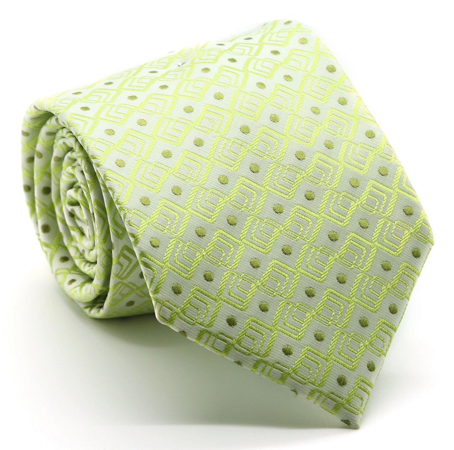 Mens Dads Classic Green Geometric Pattern Business Casual Necktie & Hanky Set G-7 - Ferrecci USA 