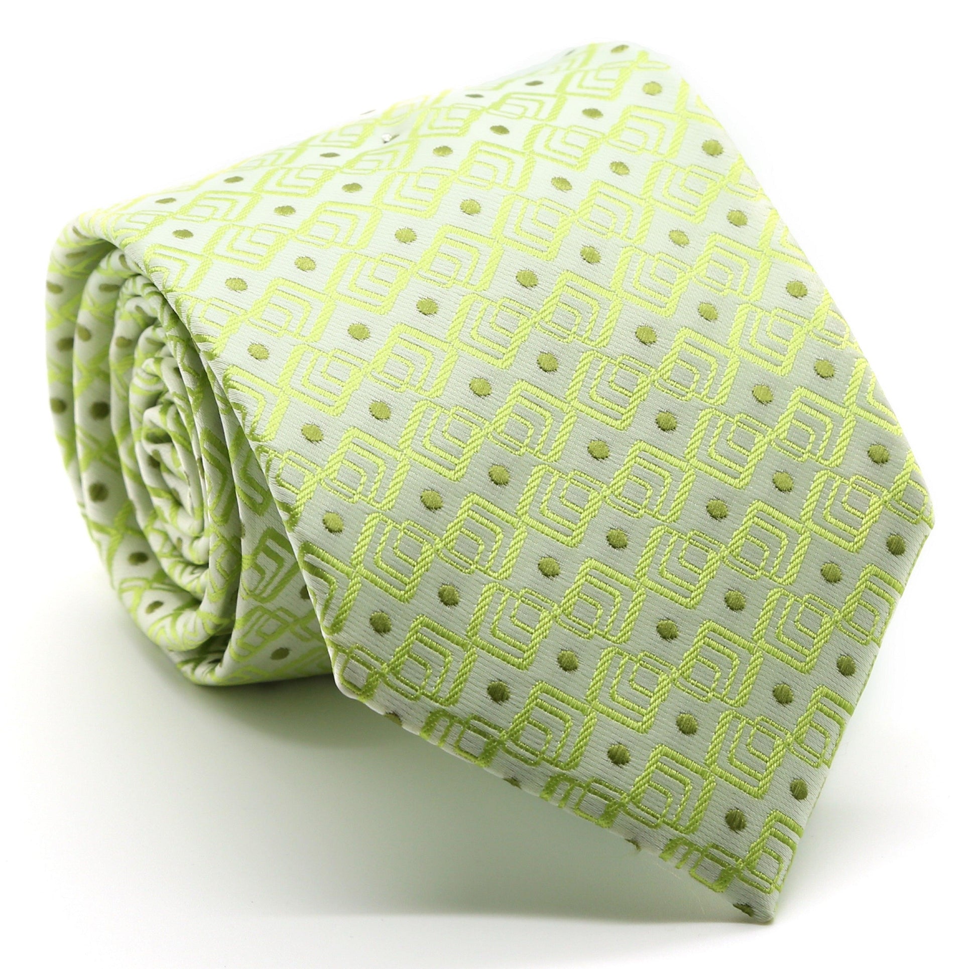 Mens Dads Classic Green Geometric Pattern Business Casual Necktie & Hanky Set G-7 - Ferrecci USA 