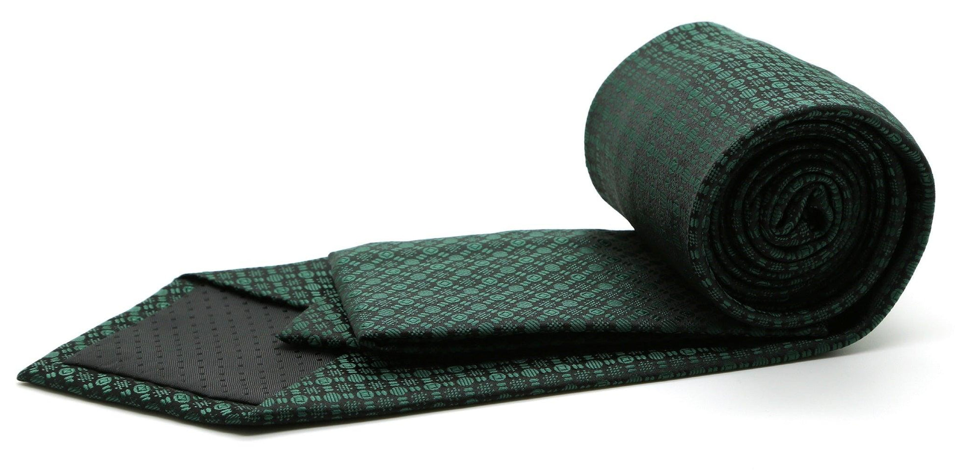 Mens Dads Classic Green Geometric Pattern Business Casual Necktie & Hanky Set R-6 - Ferrecci USA 