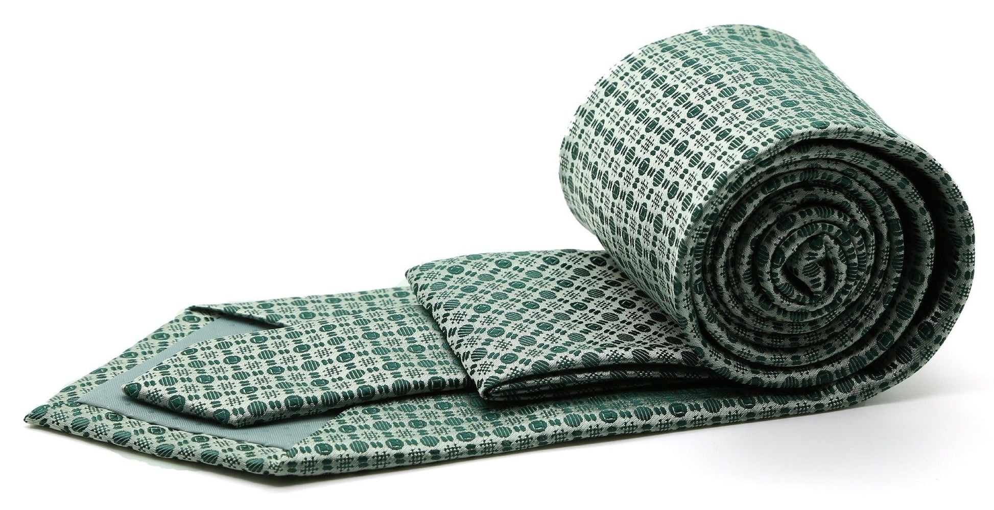 Mens Dads Classic Green Geometric Pattern Business Casual Necktie & Hanky Set R-8 - Ferrecci USA 