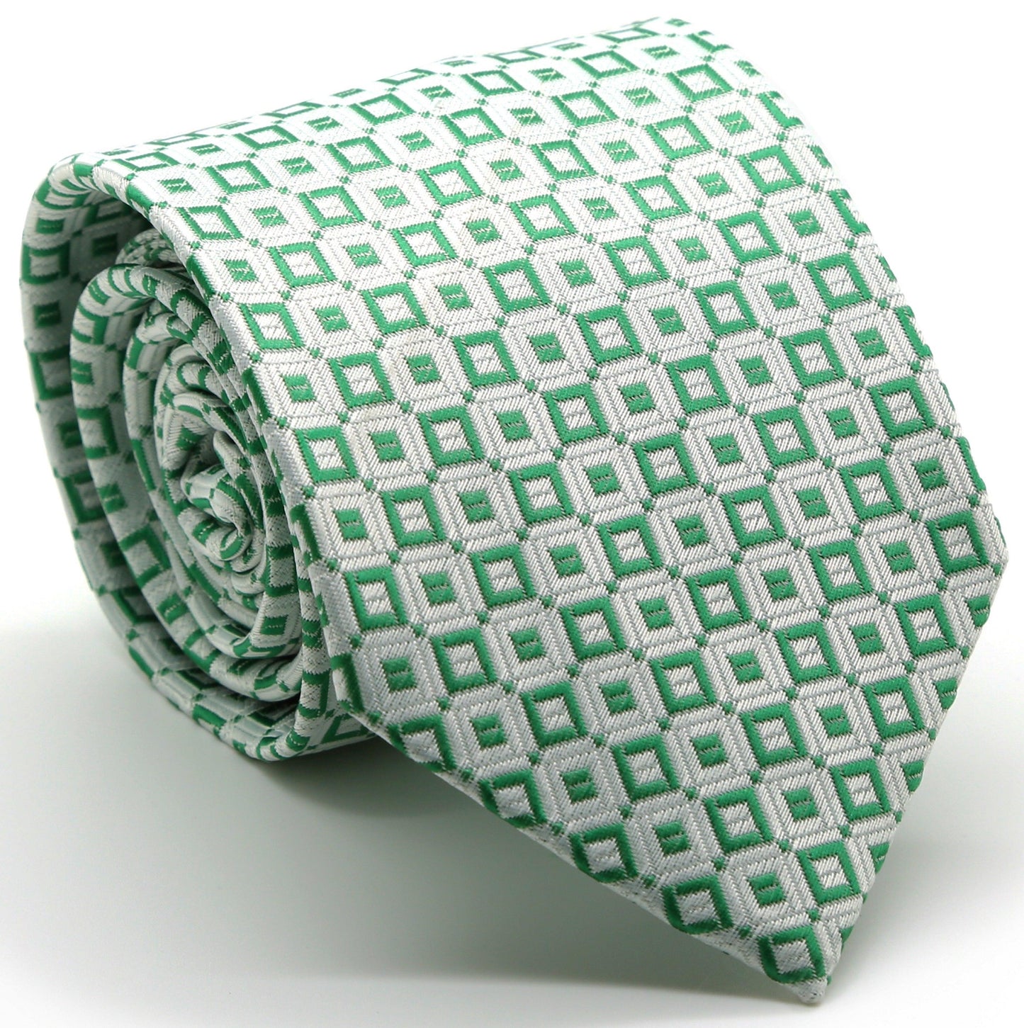 Mens Dads Classic Green Geometric Pattern Business Casual Necktie & Hanky Set Y-6 - Ferrecci USA 