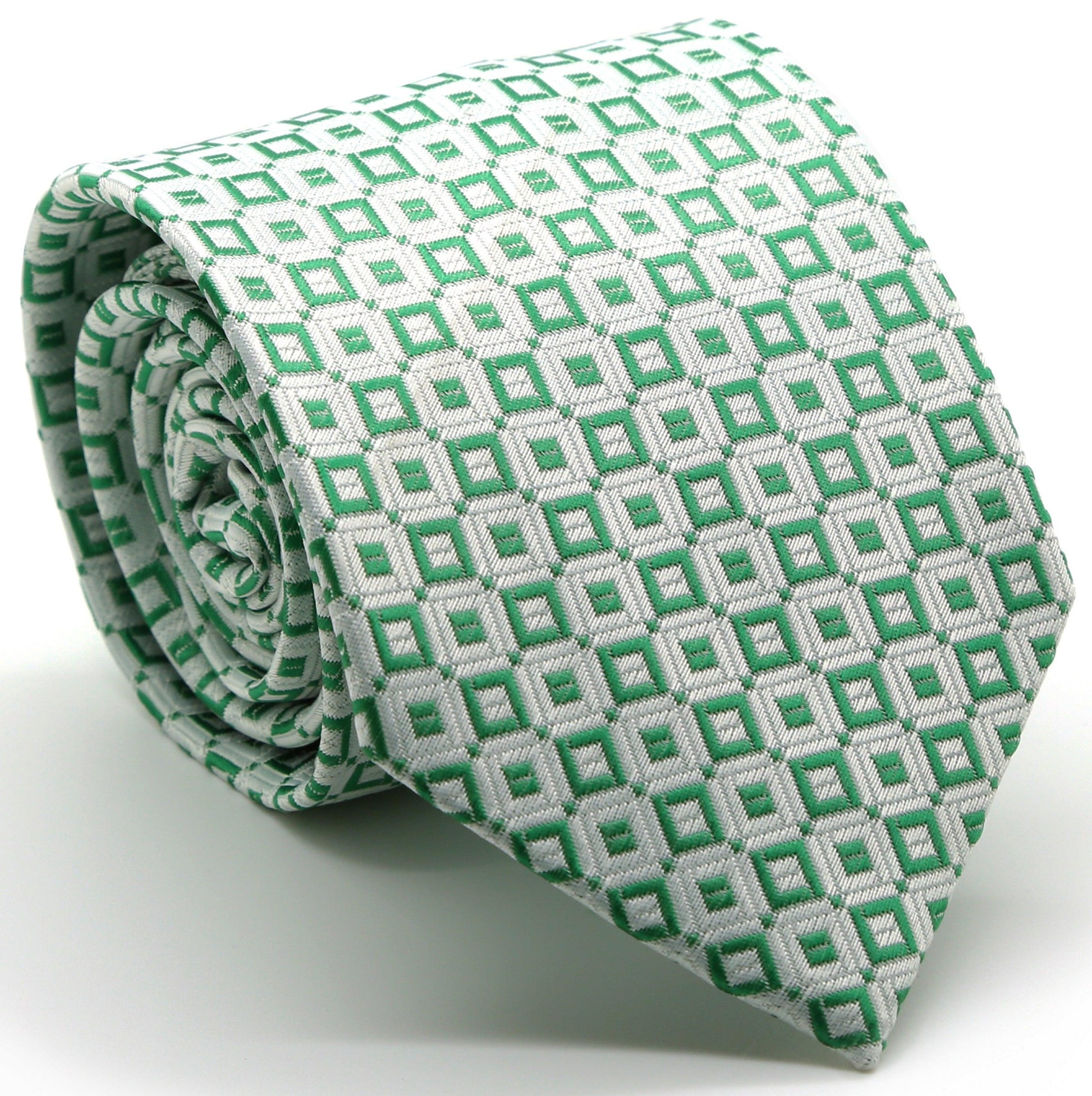 Mens Dads Classic Green Geometric Pattern Business Casual Necktie & Hanky Set Y-6 - Ferrecci USA 