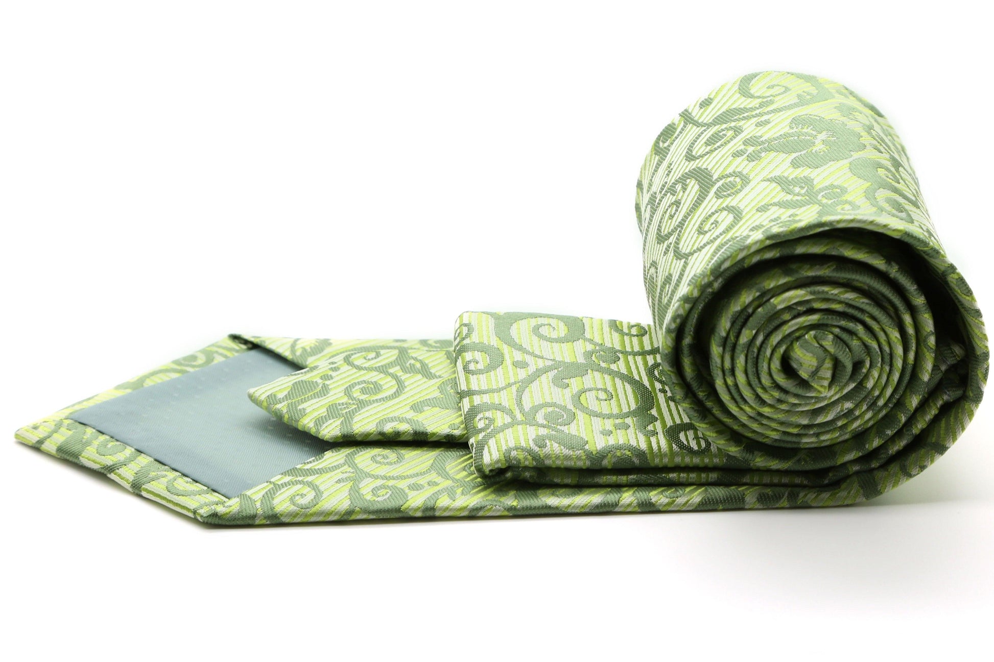 Mens Dads Classic Green Paisley Pattern Business Casual Necktie & Hanky Set FO-9 - Ferrecci USA 