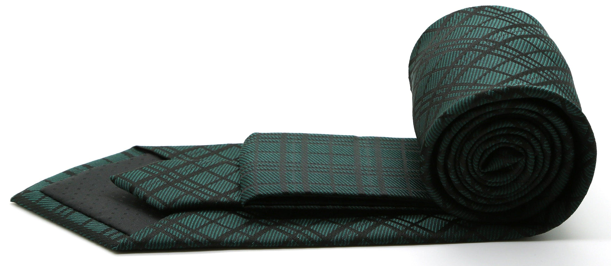 Mens Dads Classic Green Striped Pattern Business Casual Necktie & Hanky Set RO-6 - Ferrecci USA 