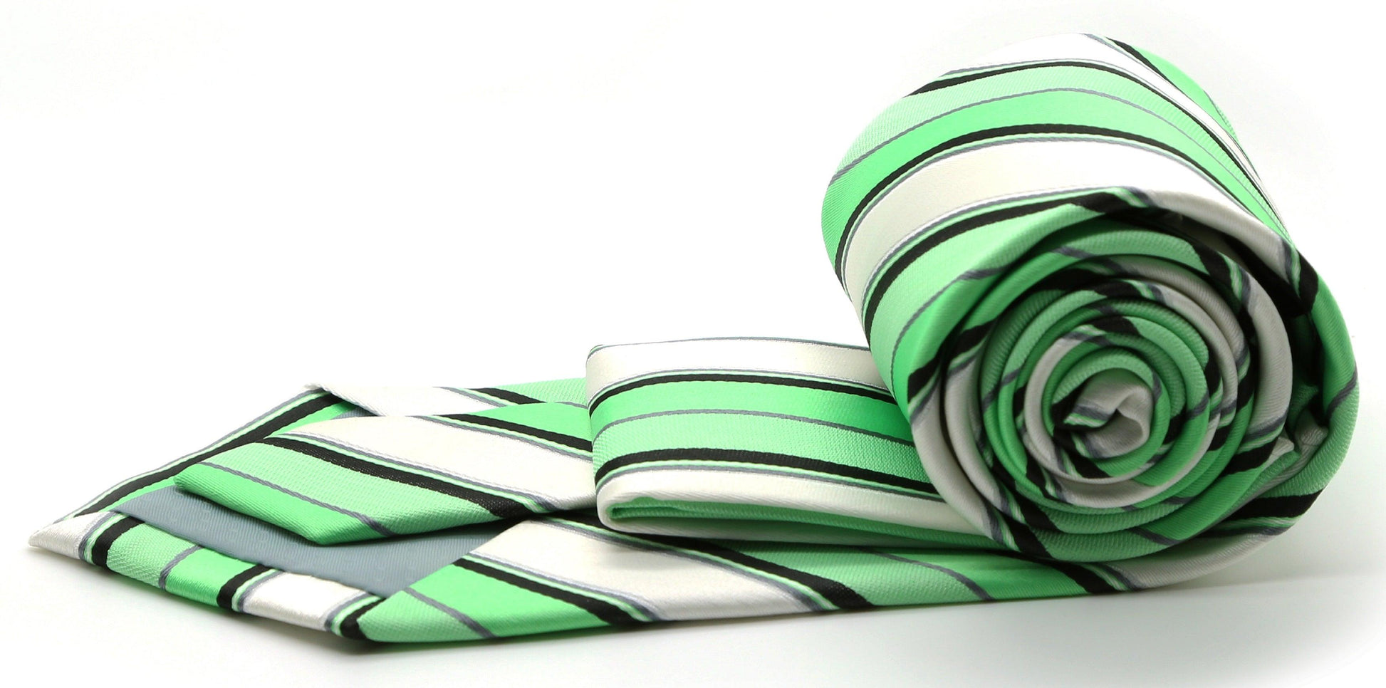 Mens Dads Classic Green Striped Pattern Business Casual Necktie & Hanky Set U-6 - Ferrecci USA 