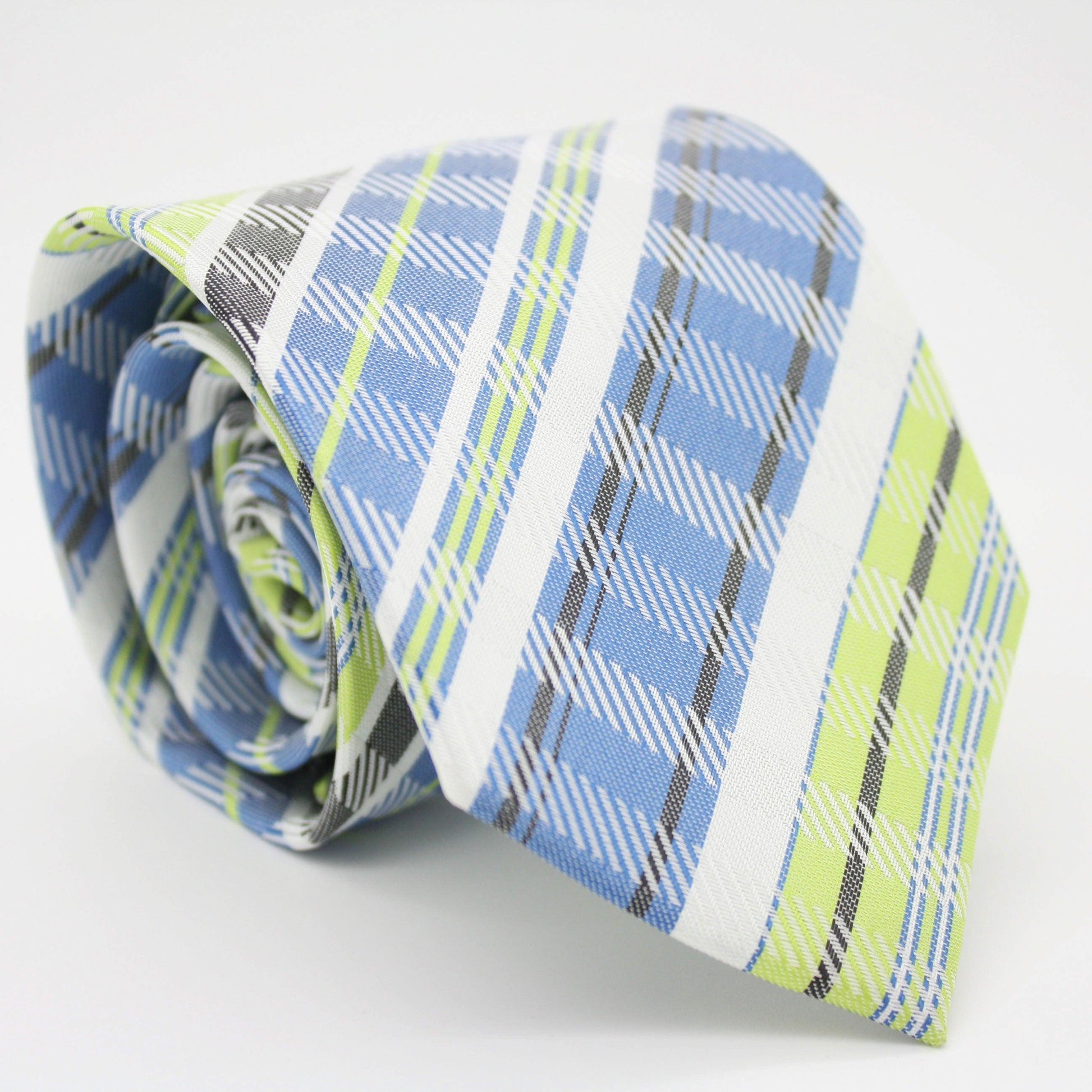 Mens Dads Classic Green Striped Pattern Business Casual Necktie & Hanky Set VO-9 - Ferrecci USA 