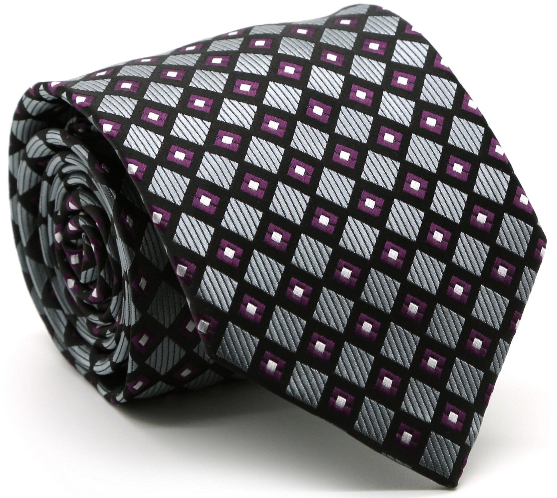 Mens Dads Classic Grey Geometric Pattern Business Casual Necktie & Hanky Set E-6 - Ferrecci USA 
