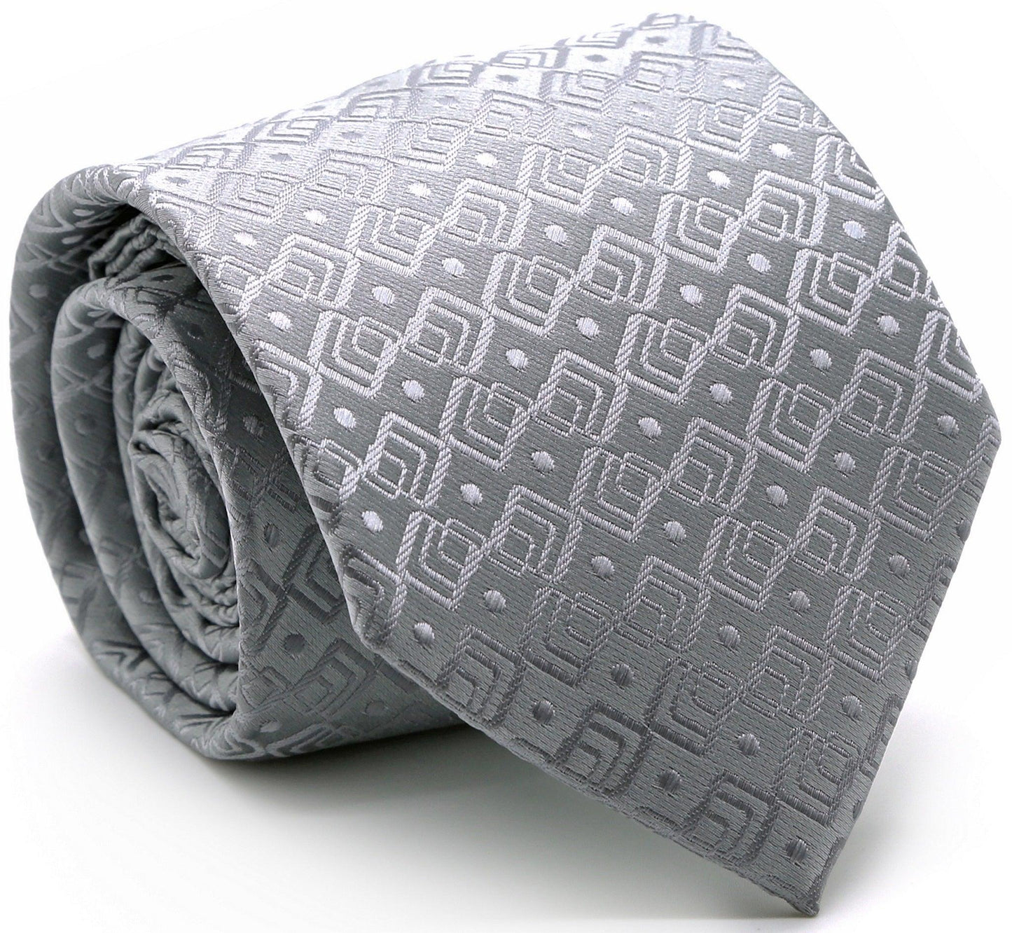 Mens Dads Classic Grey Geometric Pattern Business Casual Necktie & Hanky Set G-5 - Ferrecci USA 