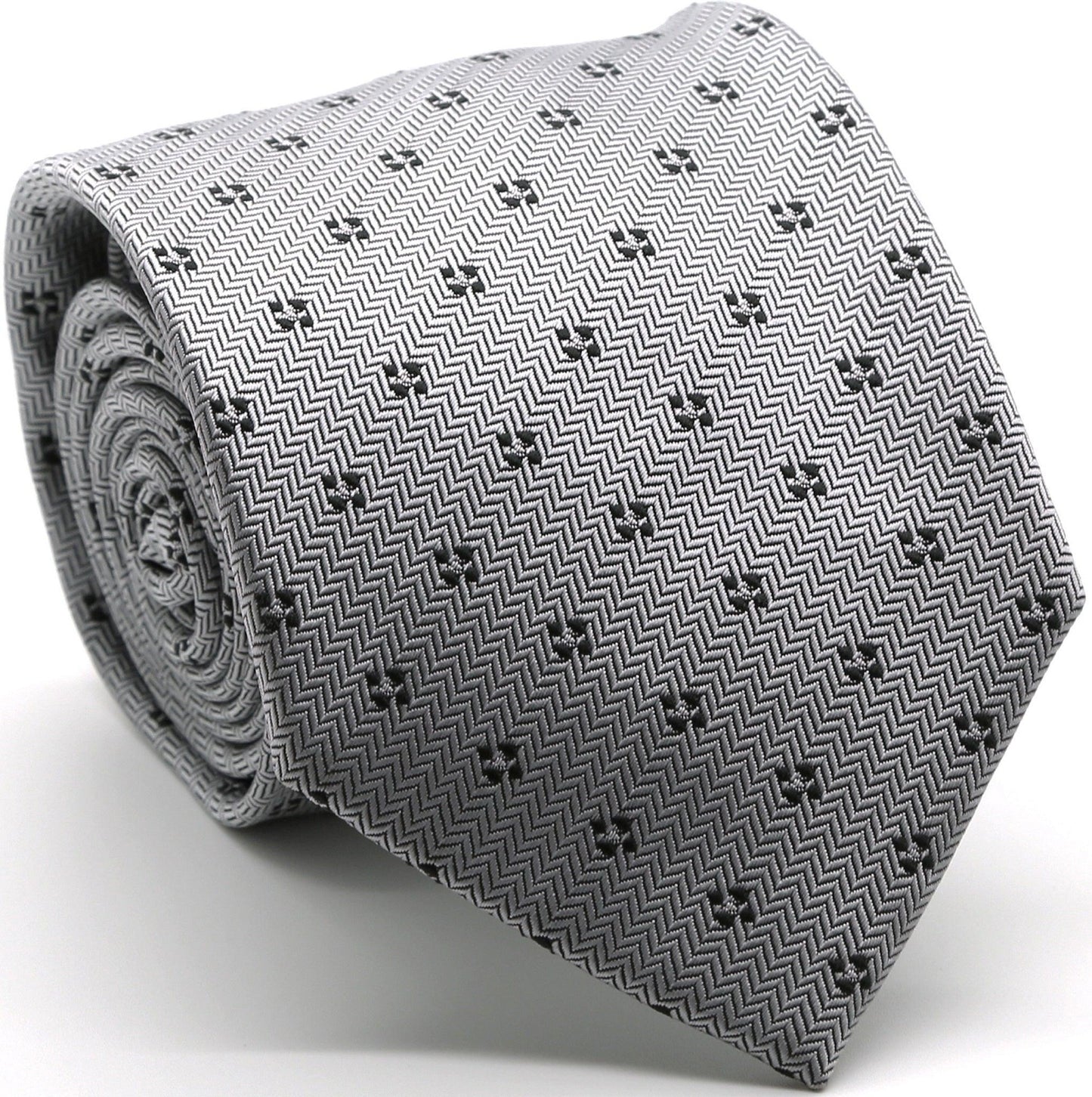 Mens Dads Classic Grey Geometric Pattern Business Casual Necktie & Hanky Set LO-7 - Ferrecci USA 