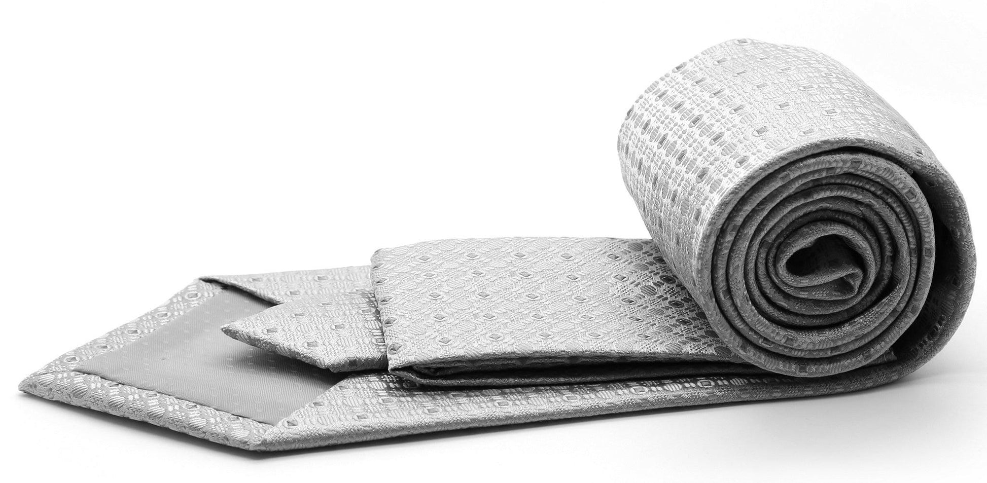 Mens Dads Classic Grey Geometric Pattern Business Casual Necktie & Hanky Set R-5 - Ferrecci USA 