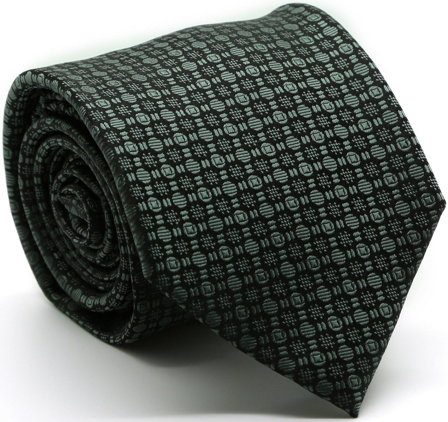 Mens Dads Classic Grey Geometric Pattern Business Casual Necktie & Hanky Set R-9 - Ferrecci USA 