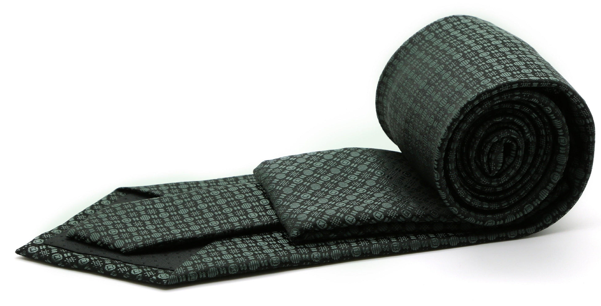 Mens Dads Classic Grey Geometric Pattern Business Casual Necktie & Hanky Set R-9 - Ferrecci USA 