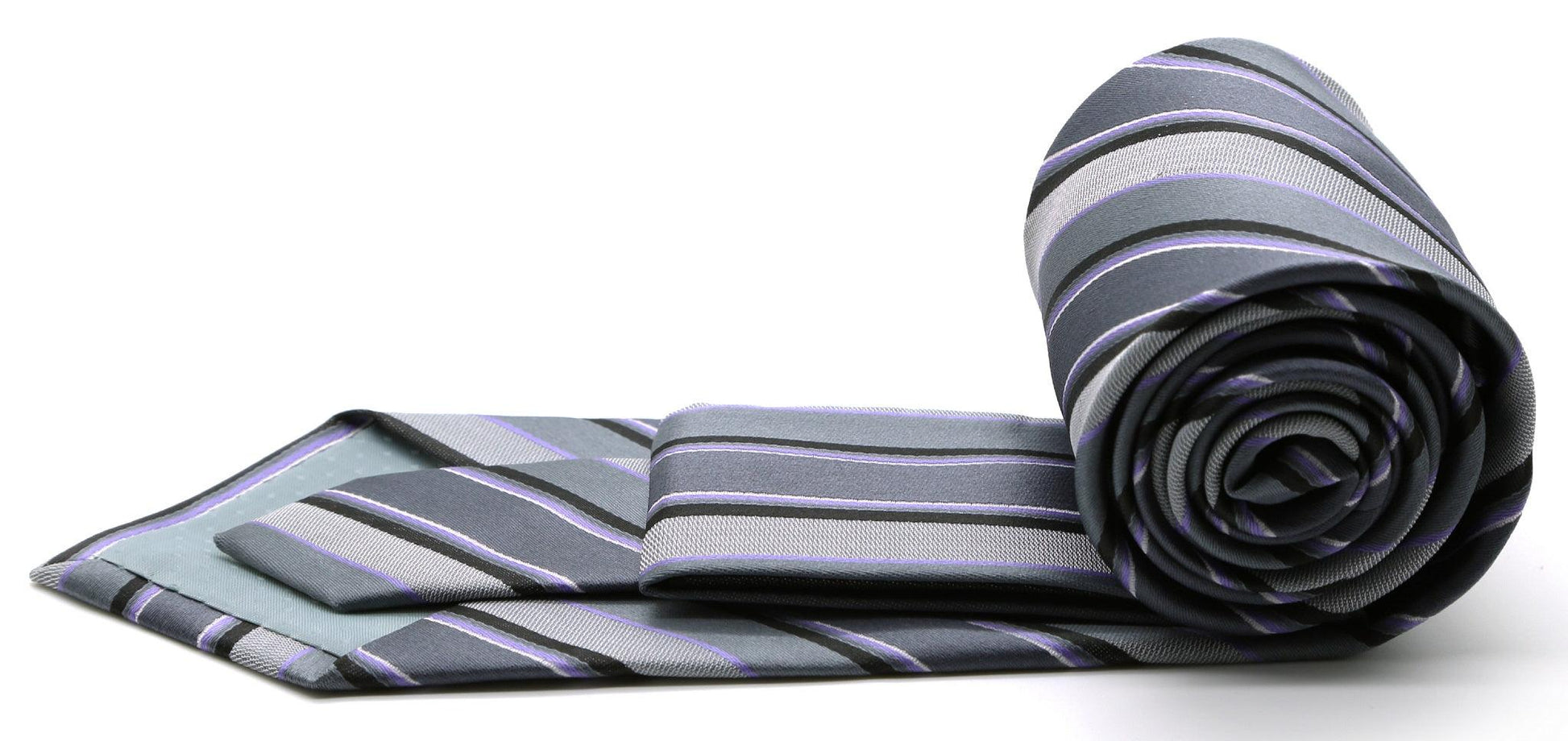 Mens Dads Classic Grey Striped Pattern Business Casual Necktie & Hanky Set DO-4 - Ferrecci USA 