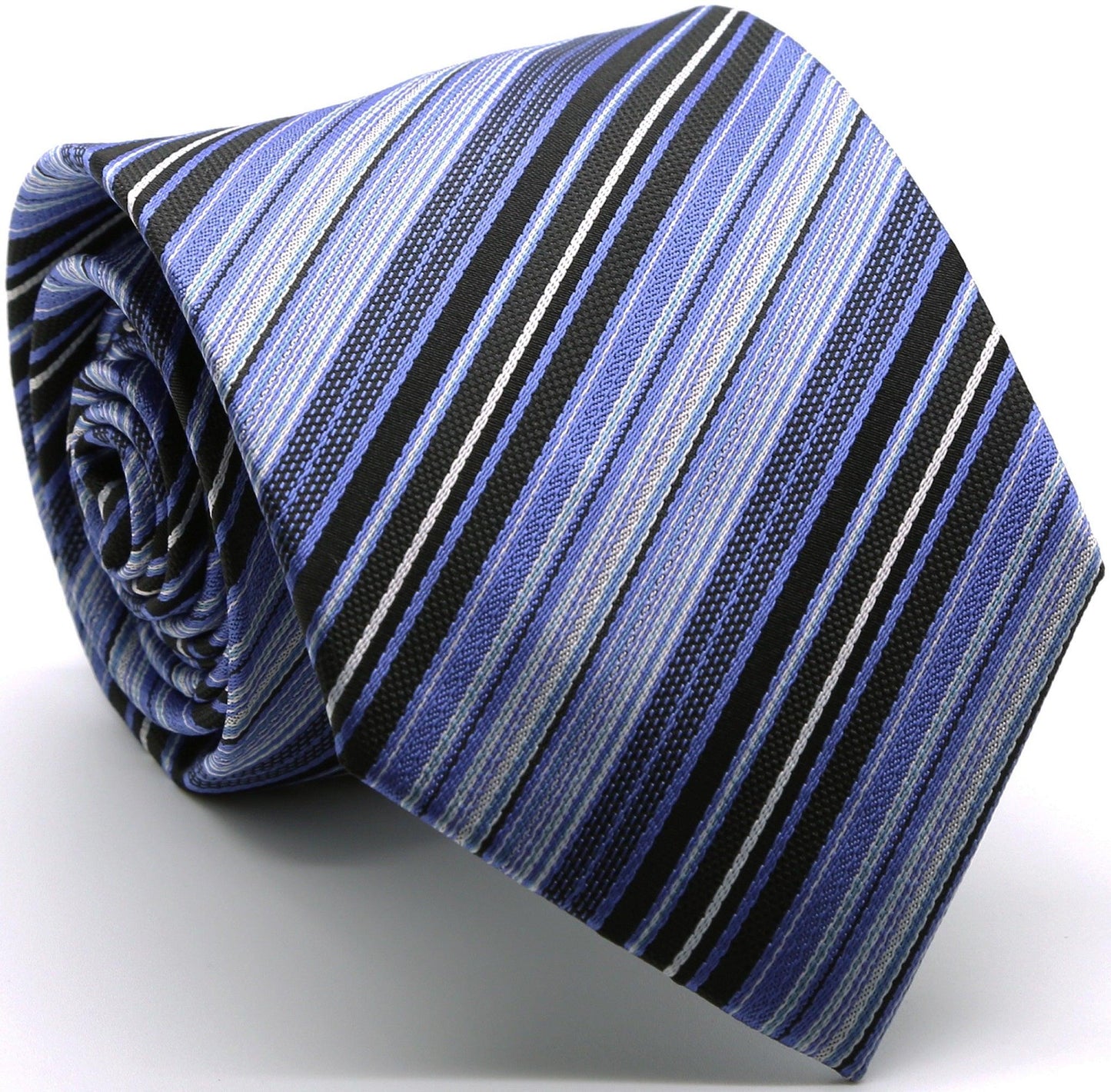 Mens Dads Classic Grey Striped Pattern Business Casual Necktie & Hanky Set S-1 - Ferrecci USA 