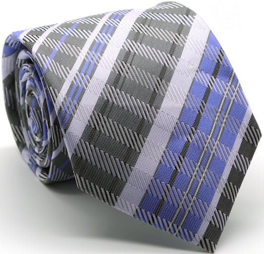 Mens Dads Classic Grey/Purple Striped Pattern Business Casual Necktie & Hanky Set VO-7 - Ferrecci USA 