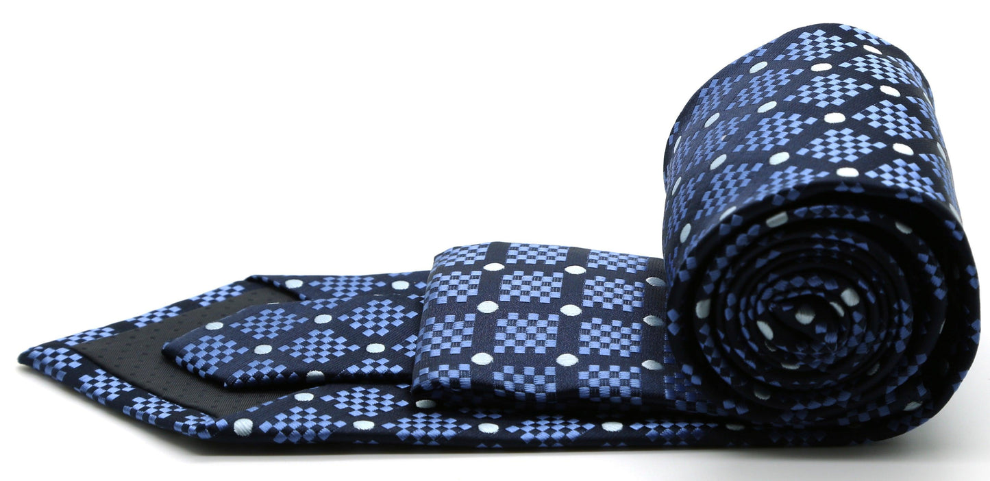 Mens Dads Classic Navy Circle Pattern Business Casual Necktie & Hanky Set XO-3 - Ferrecci USA 