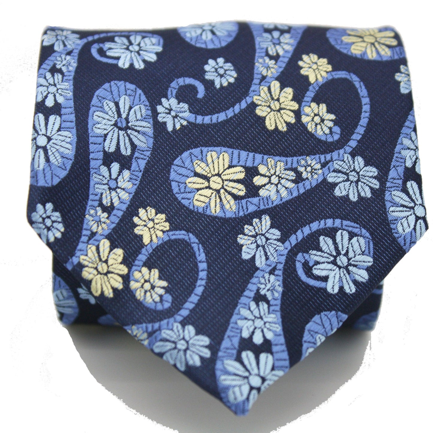 Mens Dads Classic Navy Floral Pattern Business Casual Necktie & Hanky Set DF-5 - Ferrecci USA 